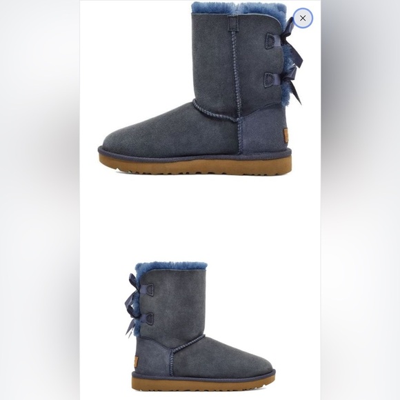 Ugg Bailey Bow II Boots fur Lined High Top Navy Blue size 8 suede round toe - Picture 2 of 13